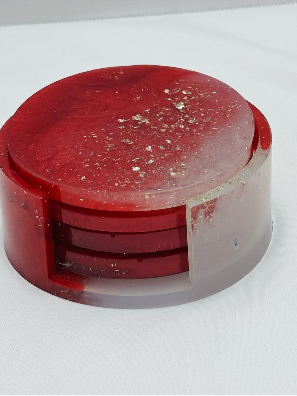 Handmade Red Resin Coaster Set with Gold Flakes